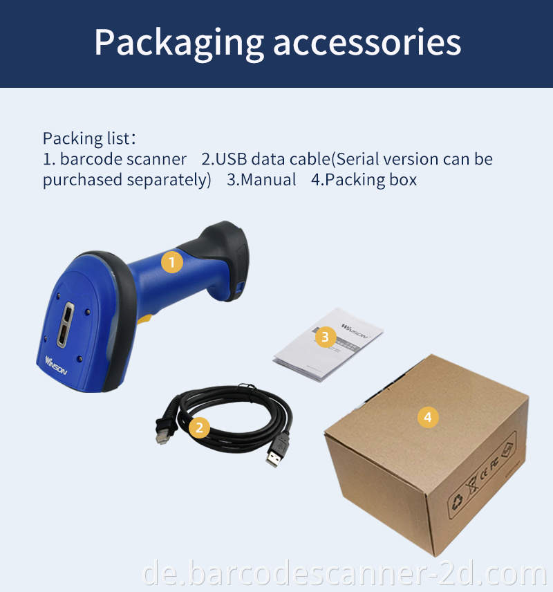 Winson Proo und gebrochener Barcode -Scanner Hochgeschwindigkeitsverkabeltes Industrialleser USB/RS232 -Kabel